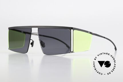 Mykita Helmut Lang HL001 Black With Fluo Yellow Sides, minimalist-avant-garde sunglasses with side blinds, Made for Men and Women Mykita Helmut Lang HL001 Black With Fluo Yellow Sides, minimalist-avant-garde sunglasses with side blinds, Made for Men and Women