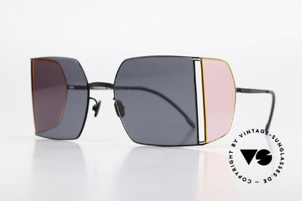 Mykita Helmut Lang HL003 Black Frame With Fluo Pink Sides, minimalist-avant-garde sunglasses with side blinds, Made for Men and Women Mykita Helmut Lang HL003 Black Frame With Fluo Pink Sides, minimalist-avant-garde sunglasses with side blinds, Made for Men and Women