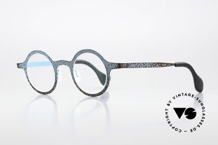 Theo Belgium Mille 64 Round Frame Dotted Pattern, interesting color concept 231 (turquois & brown), Made for Men and Women Theo Belgium Mille 64 Round Frame Dotted Pattern, interesting color concept 231 (turquois & brown), Made for Men and Women
